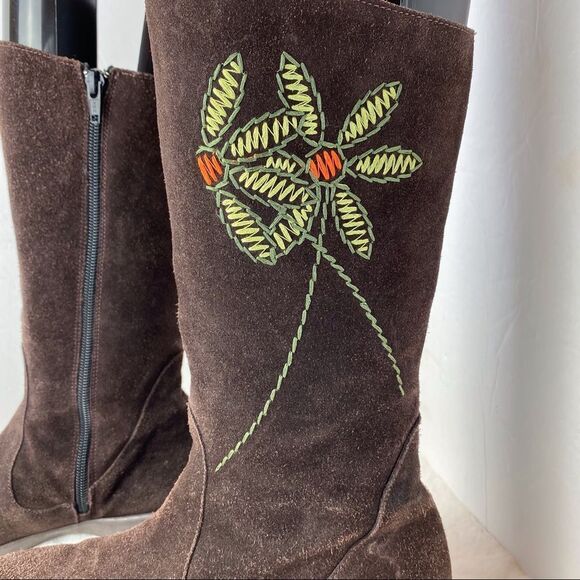 Tabarca By Pepa Brown Suede Embroidered Calf Boots Size 38 - Picture 4 of 14